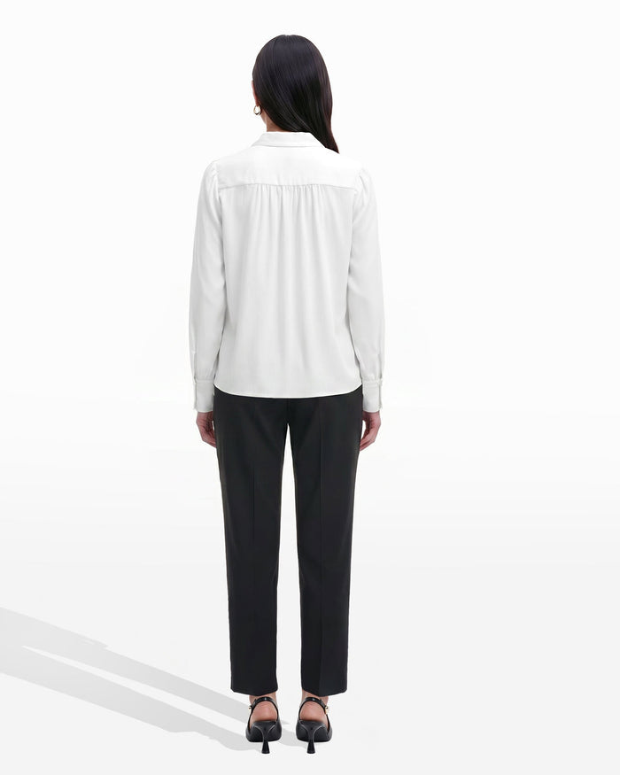 Anne Klein Long Sleeve Pleat Front Blouse
