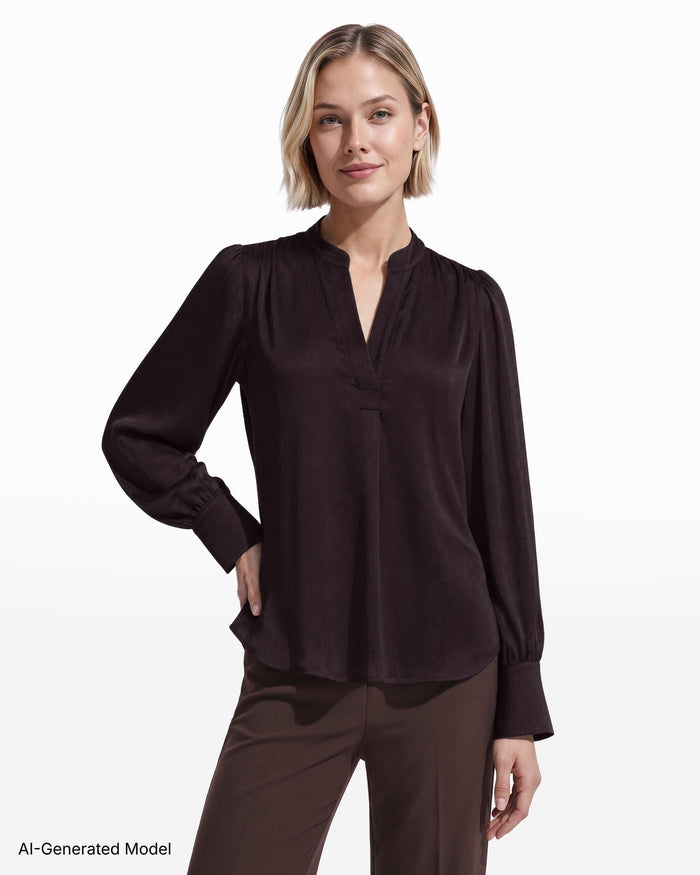 Anne Klein Long Sleeve Pleated Front Blouse