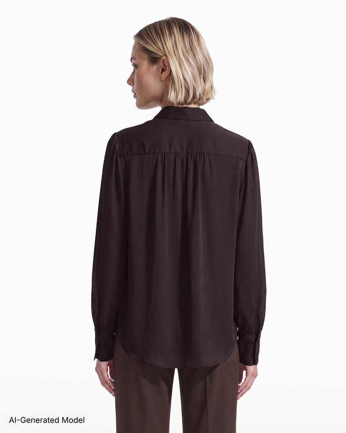 Anne Klein Long Sleeve Pleated Front Blouse