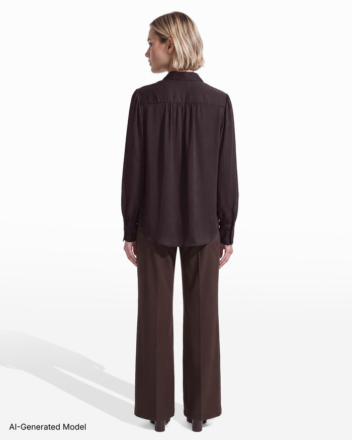 Anne Klein Long Sleeve Pleated Front Blouse