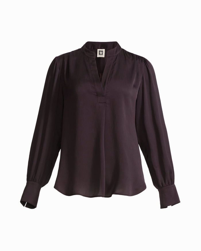 Anne Klein DEEP MAHOGANY Long Sleeve Pleated Front Blouse