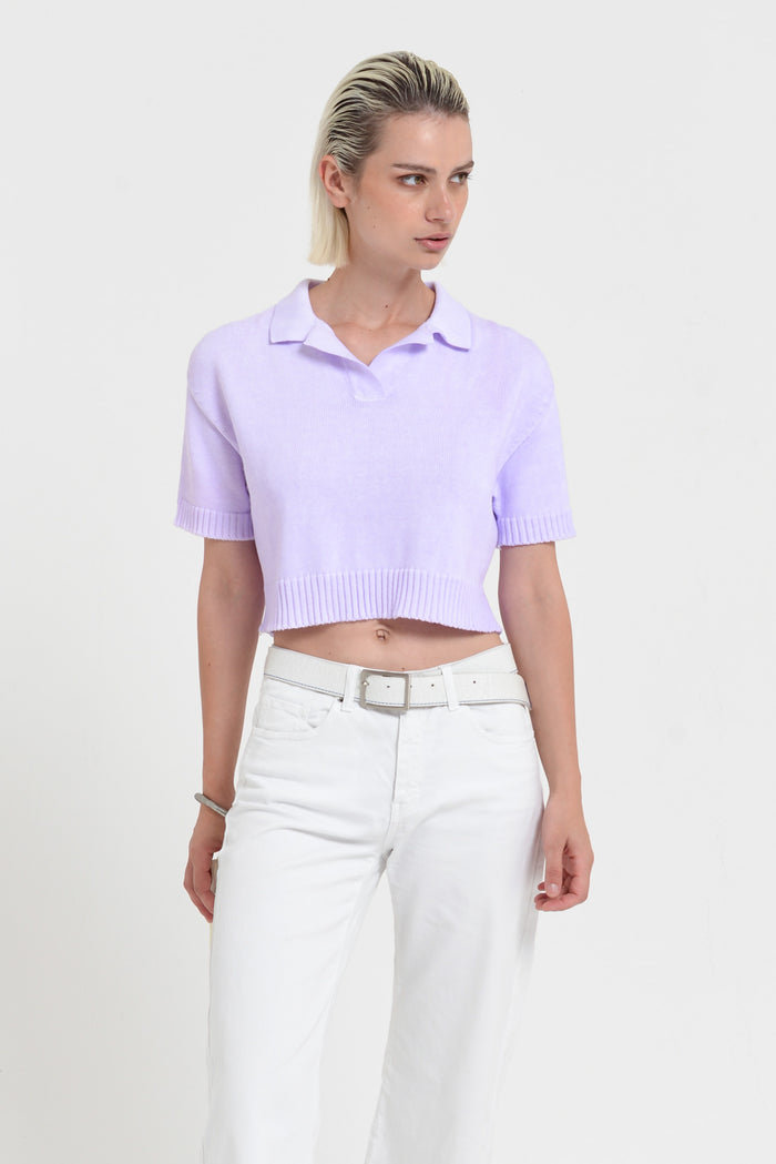 Maya Knit Polo - Women's Cropped Knit Polo - Lilac
