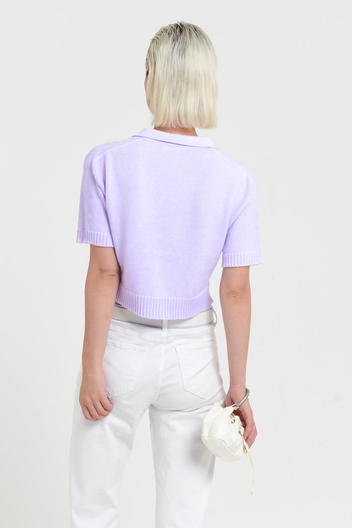 Maya Knit Polo - Women's Cropped Knit Polo - Lilac