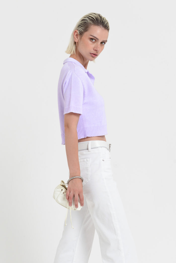 Maya Knit Polo - Women's Cropped Knit Polo - Lilac