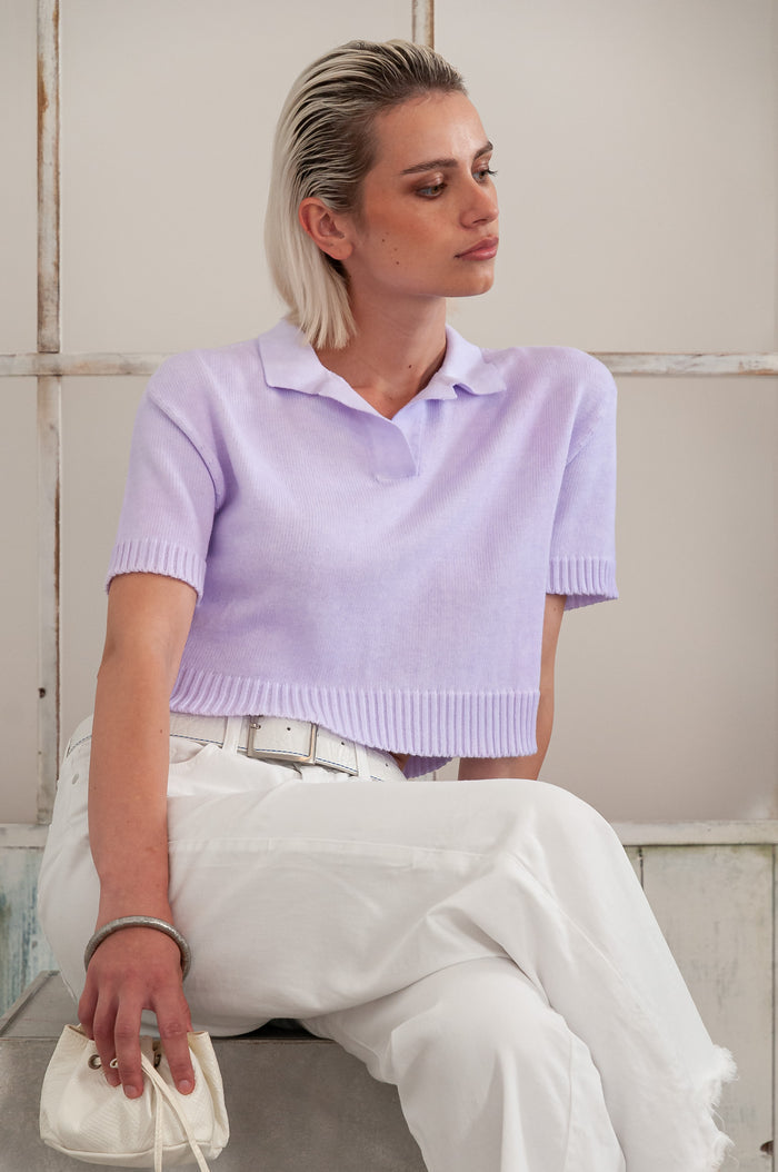 Maya Knit Polo - Women's Cropped Knit Polo - Lilac