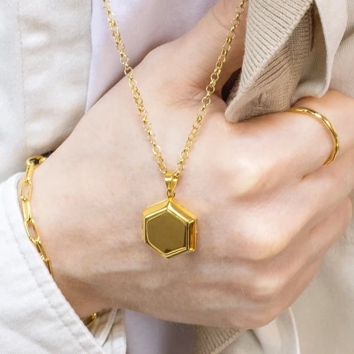 Men's Hexagon Locket Necklace | Gold