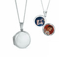 men's round locket necklace in white gold with photos inside