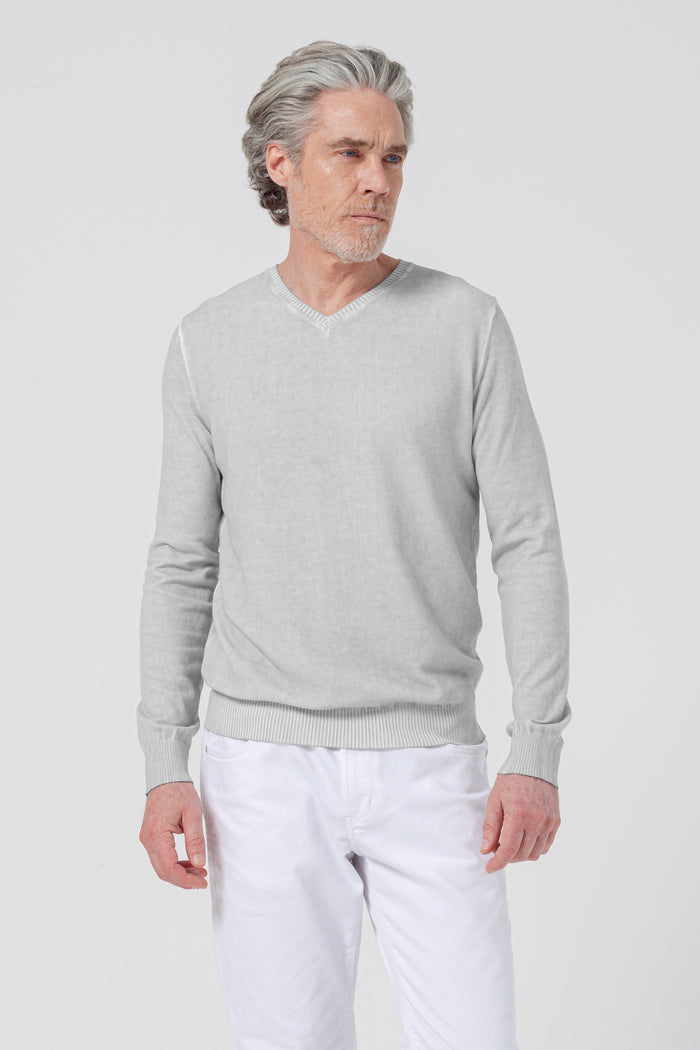 Micro Waffle V-Neck Knit - Marmo
