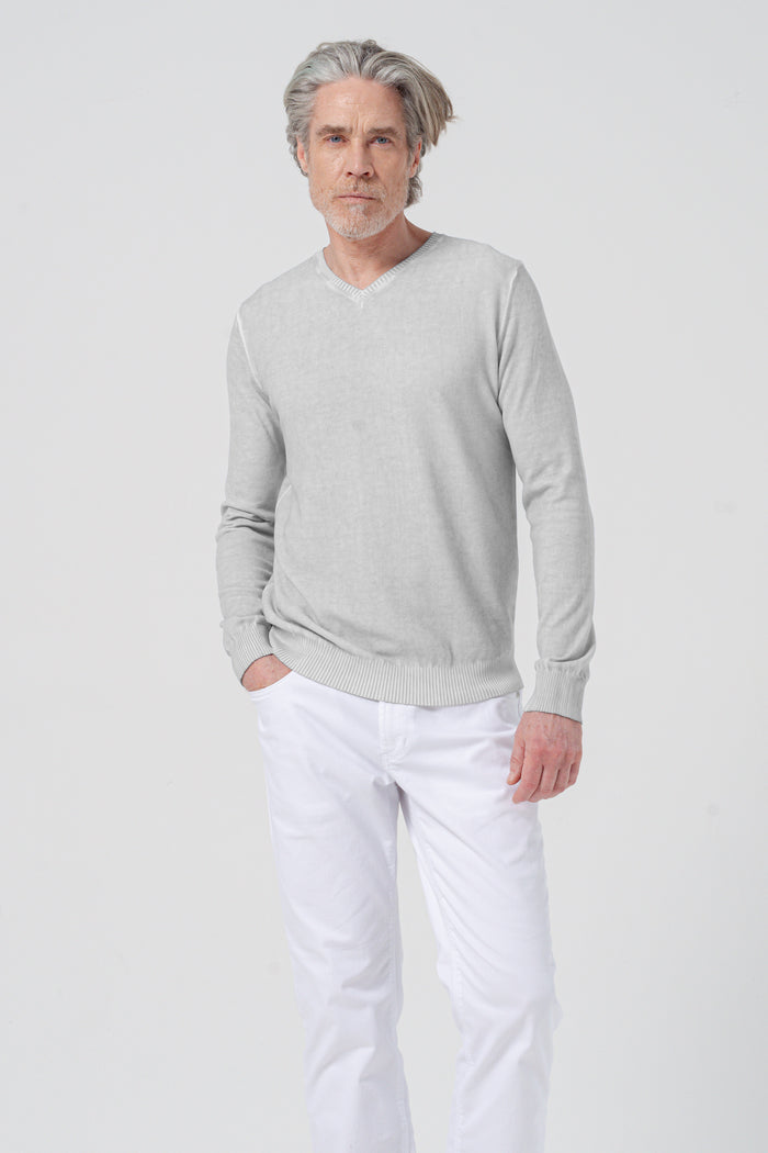 Micro Waffle V-Neck Knit - Marmo
