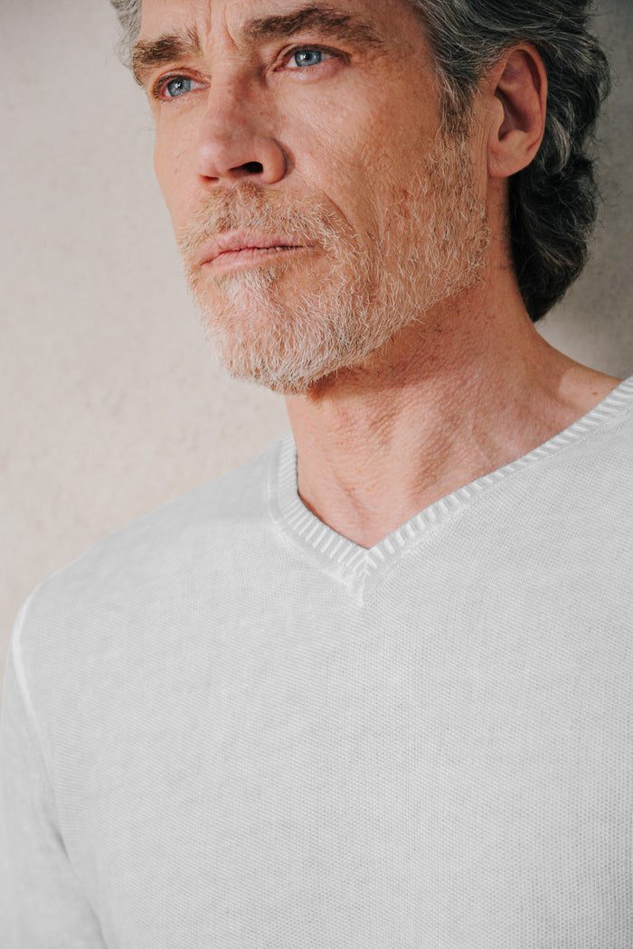 Micro Waffle V-Neck Knit - Marmo