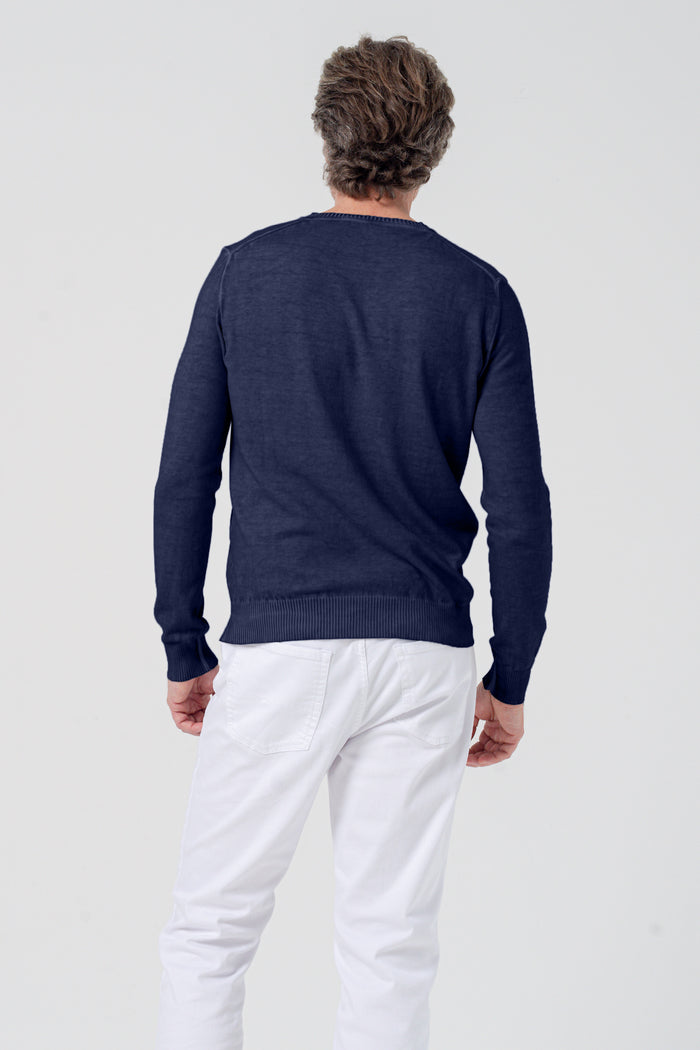 Micro Waffle V-Neck Knit - Navy