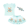 Mint Teddy & Hearts Skirt Set & Headband