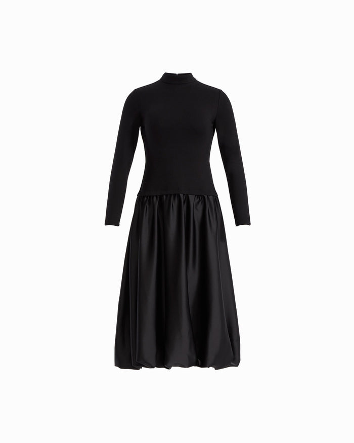 Anne Klein ANNE BLACK Mock Neck Drop Waist Bubble Skirt Dress