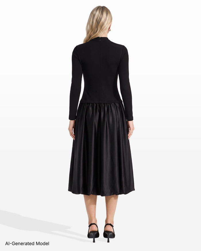 Mock Neck Drop Waist Bubble Skirt Dress Dresses Kasper