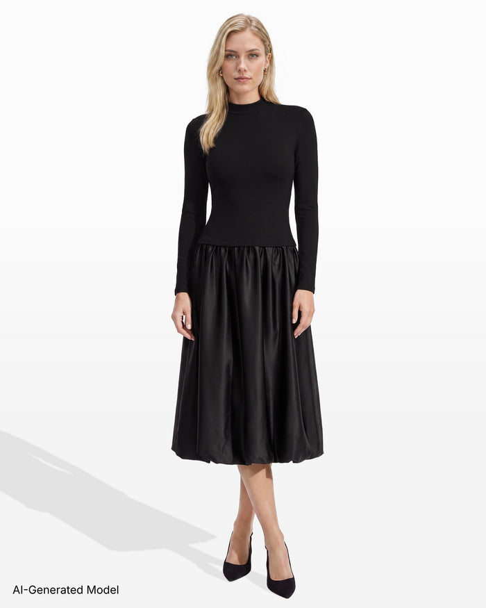 Mock Neck Drop Waist Bubble Skirt Dress Dresses Kasper