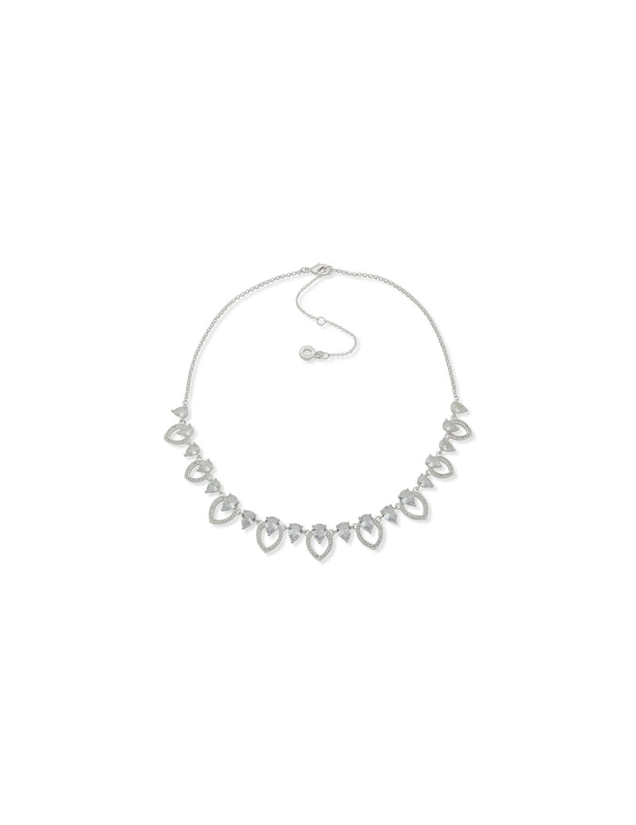Anne Klein Silver Tone Navette and Stone Frontal Necklace