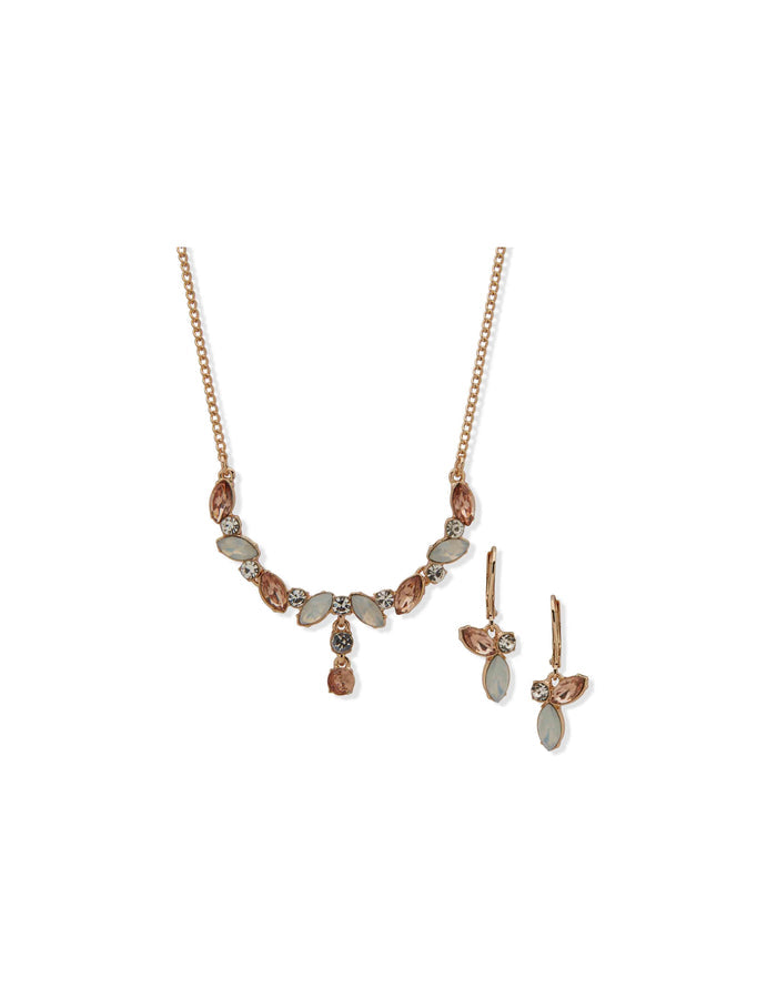 Anne Klein Gold Tone Navette Stone Necklace & Earring Set