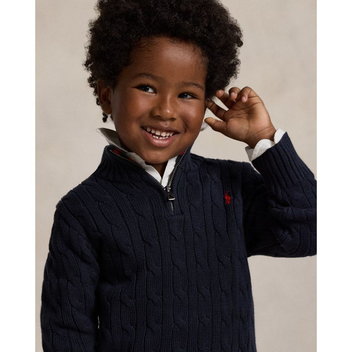Navy Cable Knit 1/4 Zip Jumper