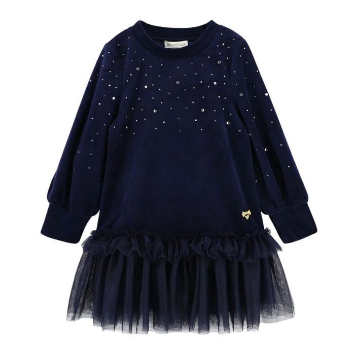 Navy Crystal Velour "Bijou" Dress