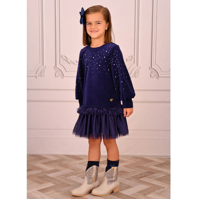 Navy Crystal Velour "Bijou" Dress