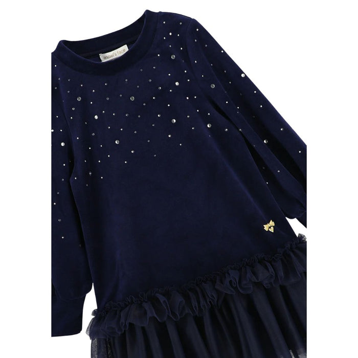 Navy Crystal Velour "Bijou" Dress