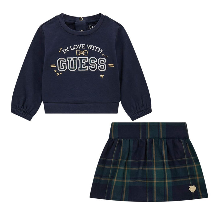 Navy & Green Plaid Skirt Set