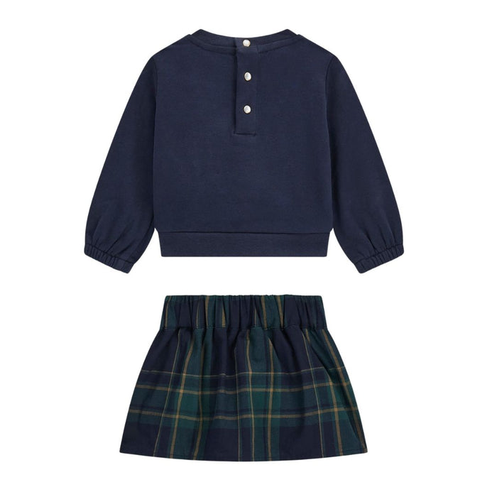Navy & Green Plaid Skirt Set