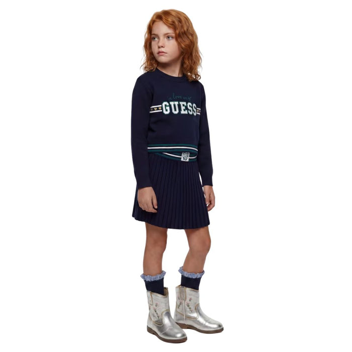 Navy Knit Pleated Skirt & Jumper