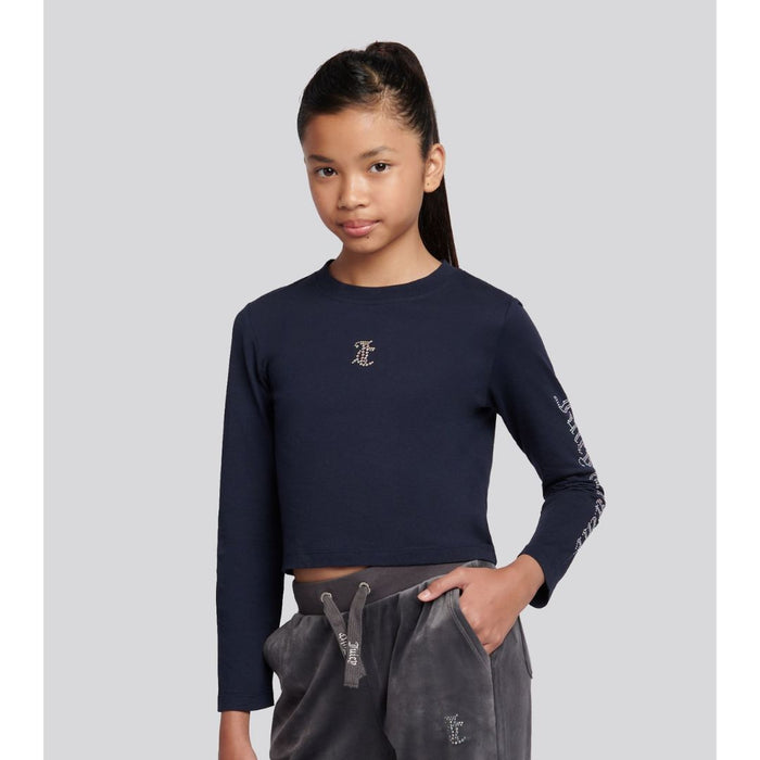 Navy Long Sleeve Diamante Top