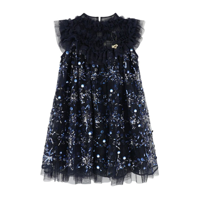 Navy Sequin Flower "Dominique" Dress