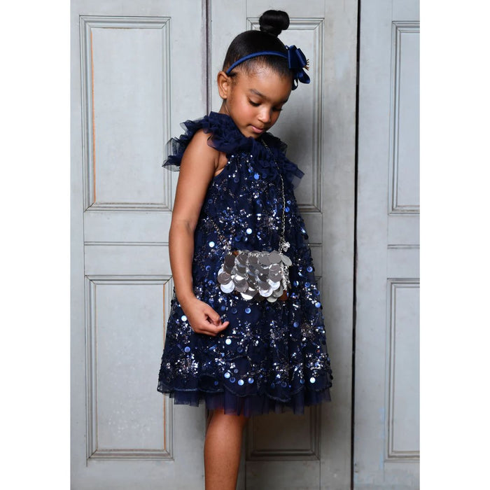 Navy Sequin Flower "Dominique" Dress