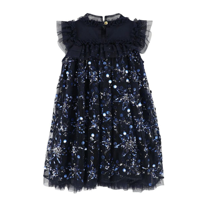 Navy Sequin Flower "Dominique" Dress