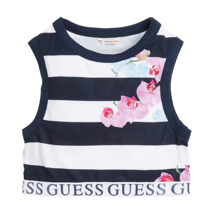 Navy Stripe Floral Crop Top