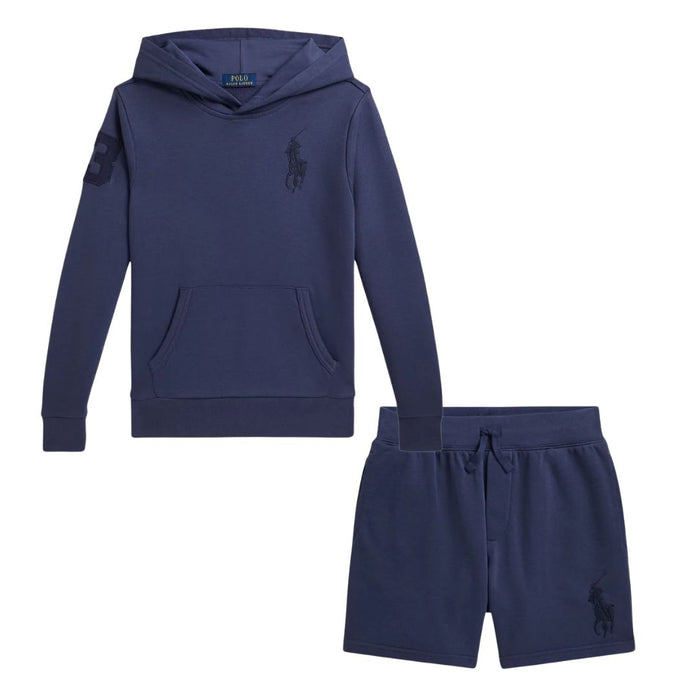 Navy Tonal Big Pony Hoodie & Shorts Set