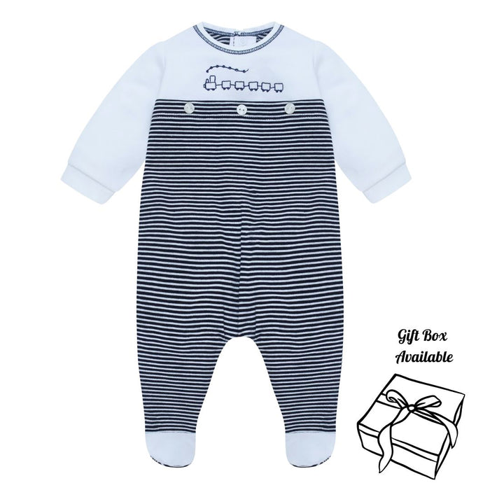 Navy & White Striped Babygrow