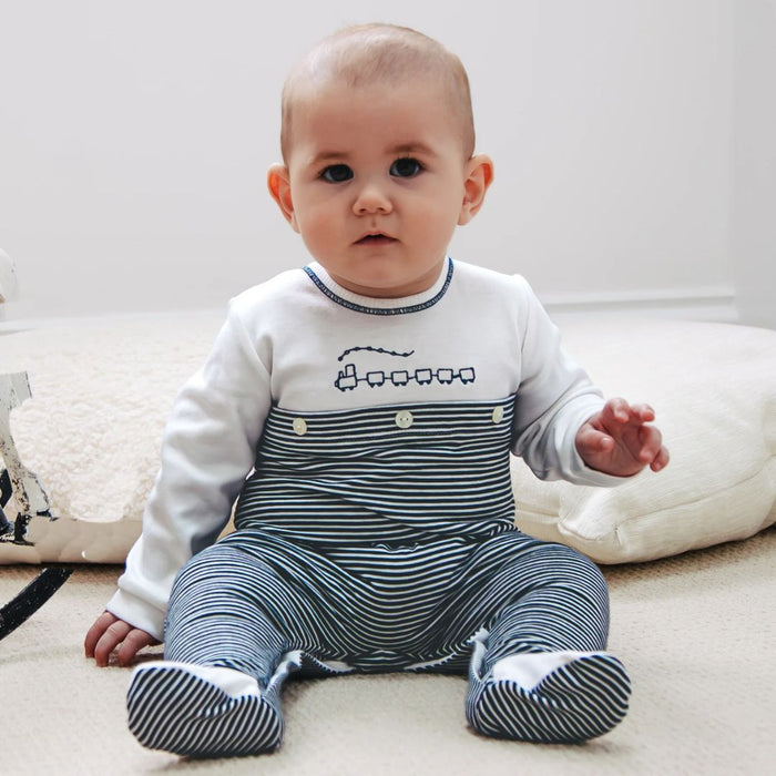 Navy & White Striped Babygrow