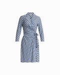 Anne Klein DUTCH BLUE MULTI Notch Collar Long Sleeve Wrap Dress