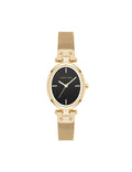 Anne Klein Gold-Tone/Black Oval Mesh Bracelet Watch