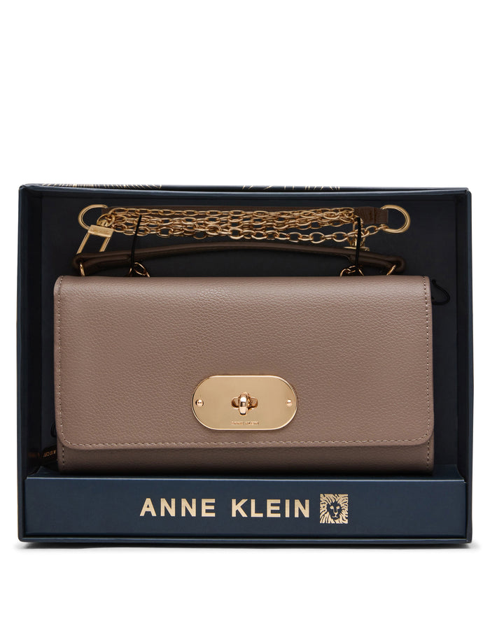 Anne Klein DRIFTWOOD Oval Turnlock Boxed Wallet on Chain