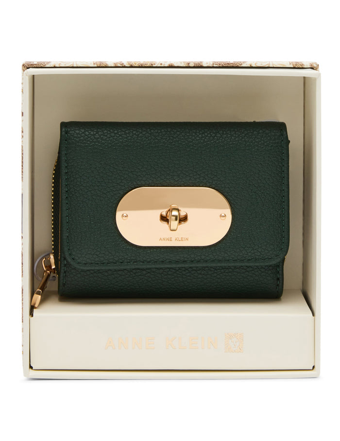 Anne Klein EVERGREEN Oval Turnlock Flap Wallet