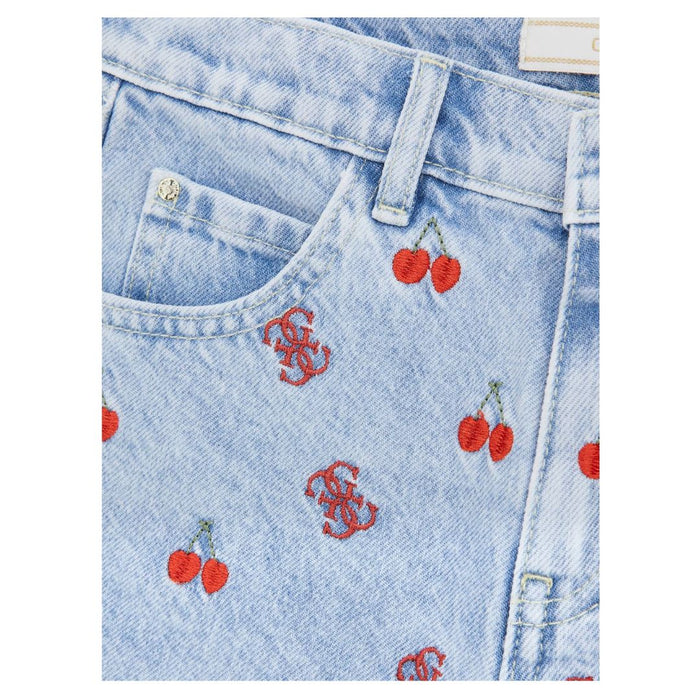 Pale Blue Denim Embroidered Shorts