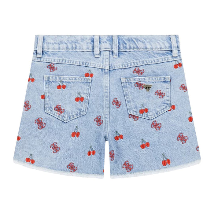 Pale Blue Denim Embroidered Shorts