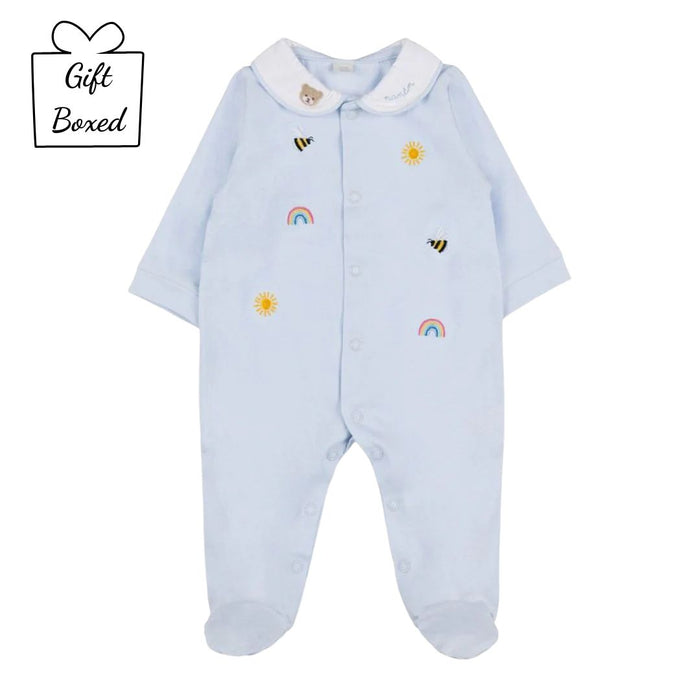 Pale Blue Embroidered Bee Babygrow