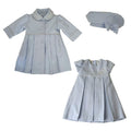 Pale Blue Embroidered Pleat Dress, Coat & Hat