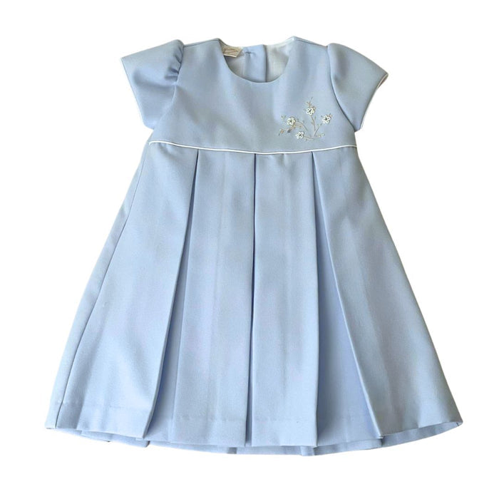 Pale Blue Embroidered Pleat Dress, Coat & Hat