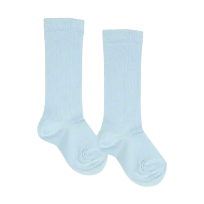 Pale Blue Fine Rib Knee Socks