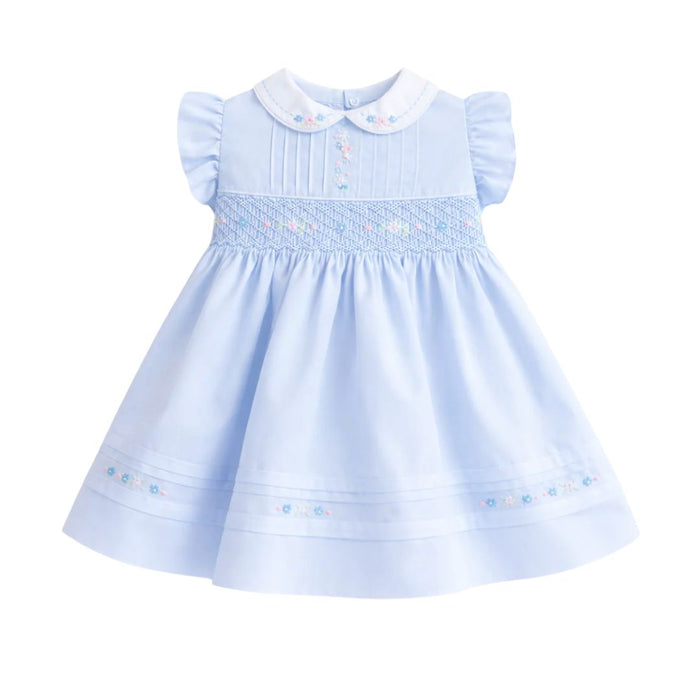 Pale Blue Frill Sleeve Smocked Dress