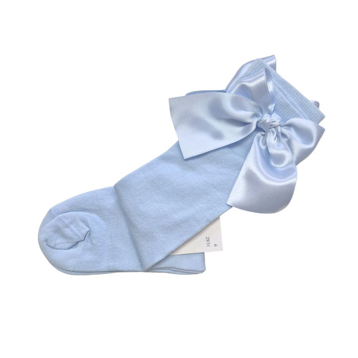 Pale Blue Satin Bow Knee High Socks