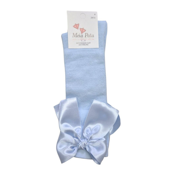 Pale Blue Satin Bow Knee High Socks