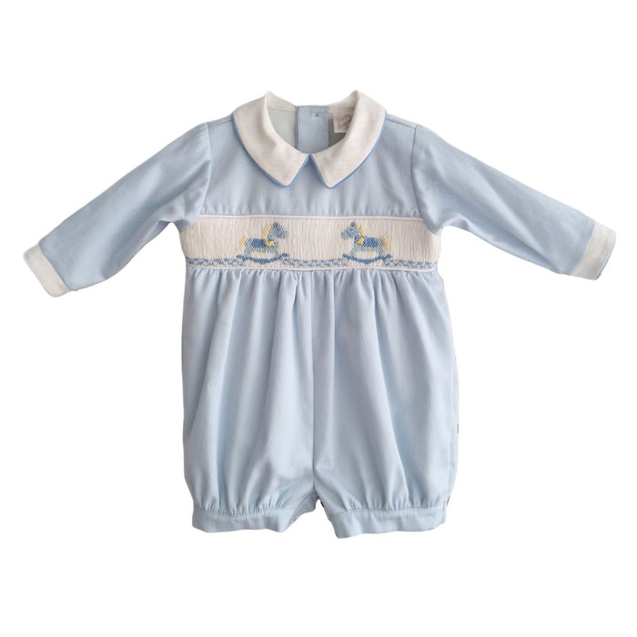 Pale Blue Smocked & Rocking Horse Romper